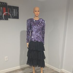 Vintage Sparkling Purple Long Sleeve Dress